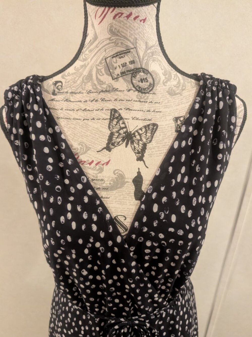 Alex Marie Navy Blue LB Polka Dot Midi Dress Sleeveless Belted Women's Size 6 - Picture 2 of 11